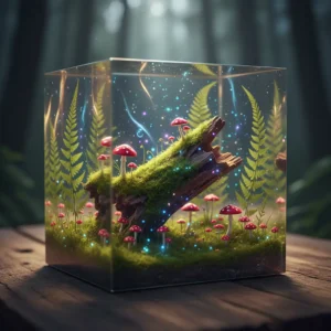 Enchanted Forest Diorama Cube - Miniature World in Resin